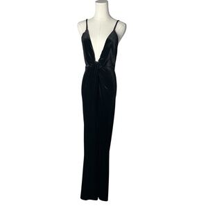 Superdown Revolve Black Velvet Deep V Aurora Maxi Dress LBD Wedding Black Tie
